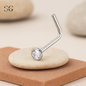 SGYS5018 Titanium L-Shaped Nose Stud with Round Zircon