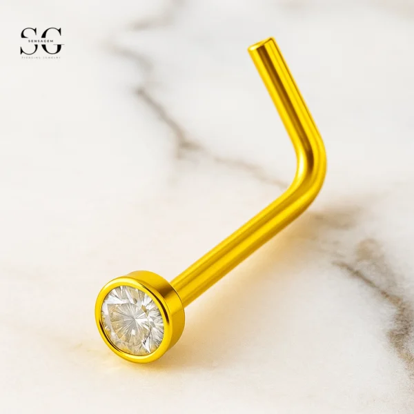 SGYS5018 Titanium L-Shaped Nose Stud with Round Zircon - Image 2