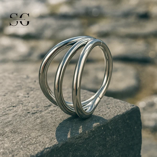 Sensagem GS574 F136 Titanium 3-Prong Multicolor Nose Ring