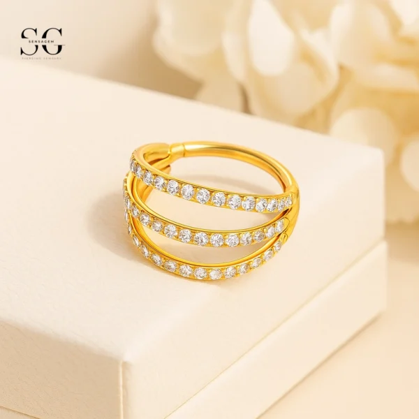SGYS2015 - F136 Titanium Segment Clicker Ring with Triple Zircon Design - Image 2