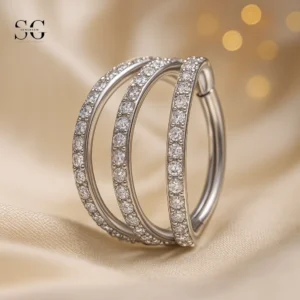 SGYS2015 - Anel Clicker de Segmento de Titânio F136 com Design Triplo de Zircão