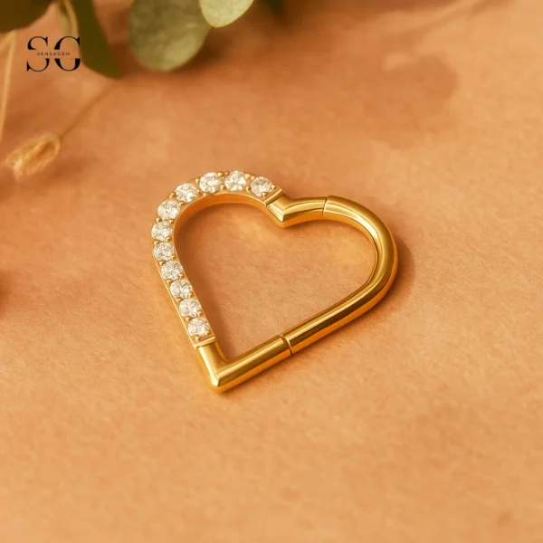 SGYS2019 - F136 Titanium Segment Clicker Ring with Heart-Shaped Zircon Design