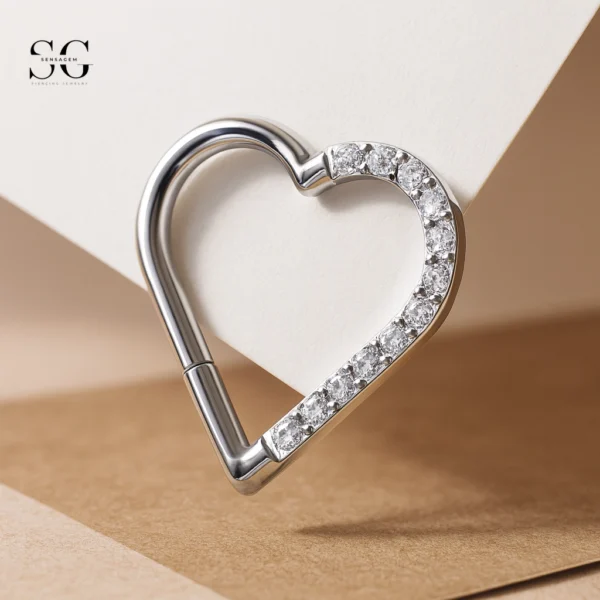 SGYS2019 - F136 Titanium Segment Clicker Ring with Heart-Shaped Zircon Design - Image 2