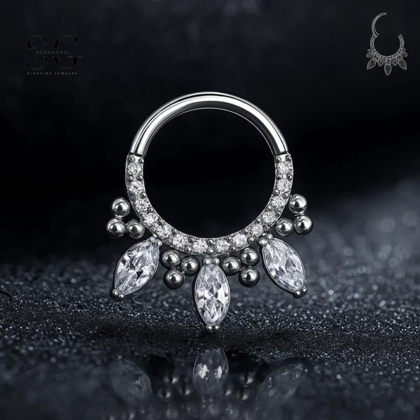 SG3082 G23 Titanium Floral Nose Ring with Zircon – Elegant Piercing Jewelry