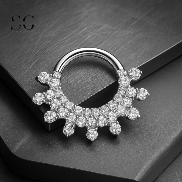 SG3085 G23 Titanium Crystal Floral Nose Ring – Elegant Piercing Jewelry