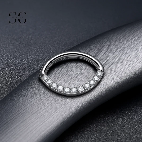 SG3088 F136 Titanium Eye Design Nose Ring – Zircon-Set Closed Hoop for Septum, Nose, and Piercings