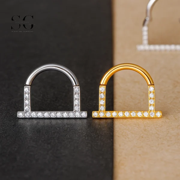 SG3089 G23 Titanium Colored Bar Nose Ring with Zircon – Elegant Piercing Jewelry