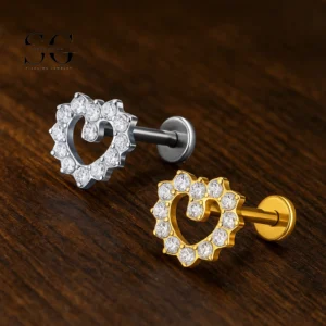 SG4191 - F136 Titanium Threaded Labret with Heart Zircon Design