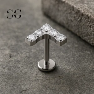 SG4193 - F136 Titanium Threadless L-Shaped Labret with Zircon