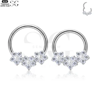 SG3001 ASTM-F136 Titanium Clicker Ring With Zircon Cluster - Perfect for Septum and Daith Piercings