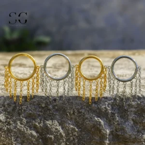 SG3002 Surgical Steel Clicker Ring with Multi-Chain Dangle Design – Ideal for Septum and Daith Piercings