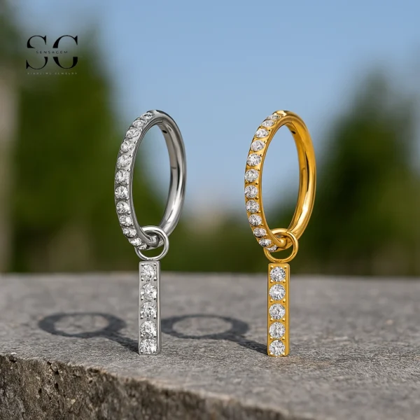 SG3003 ASTM-F136 Titanium Clicker Ring with Bar Dangle – Elegant Piercing Jewelry