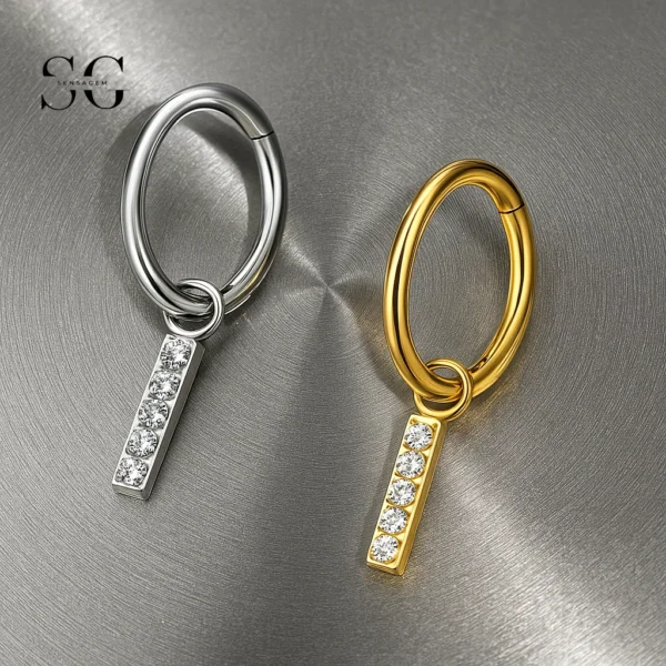 SG3004 ASTM-F136 Titanium Hinged Hoop with Bar Dangle – Wholesale Piercing Jewelry