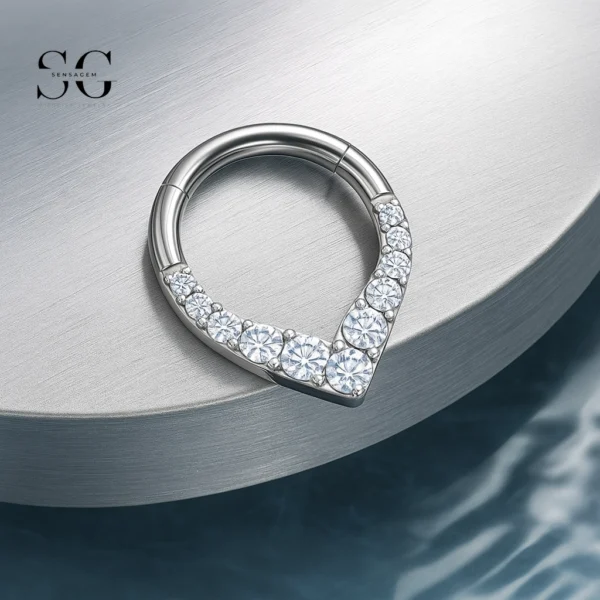 SG3161 - ASTM F136 Titanium Teardrop Nose Ring with Zircon Wholesale