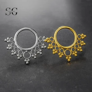 SG3166 - ASTM F136 Titanium Multi-Ball Engraved Nose Ring Wholesale