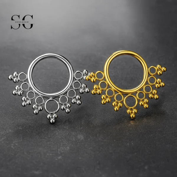 SG3166 - ASTM F136 Titanium Multi-Ball Engraved Nose Ring Wholesale