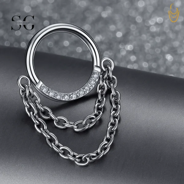 SG3167 - ASTM F136 Titanium Double Chain Nose Ring Wholesale