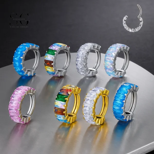 SG3168 - ASTM F136 Titanium Large Zircon Multi-Color Nose Ring Wholesale
