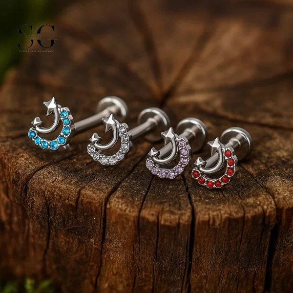 SG4041 - ASTM F136 Titanium Crescent Labret with Colorful Zircon Wholesale