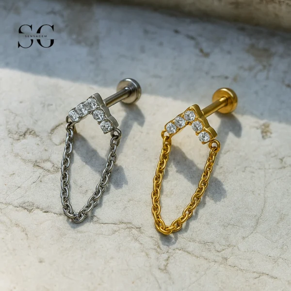 SG4044 F136 Titanium Threaded Labrets with Chain Design – Implant-Grade Piercing Jewelry