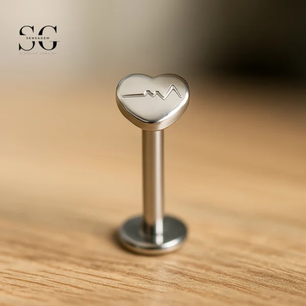 SG4045 - ASTM F136 Titanium Heart Labret with Engraved Wave Pattern Wholesale
