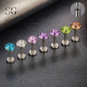 SG4046 - ASTM F136 Titanium Labret with Firework Zircon Design Wholesale