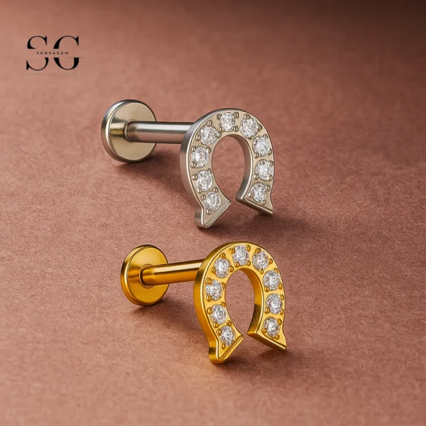SG4047 - ASTM F136 Titanium Bridge Shape Labret with Embedded Zircon Wholesale