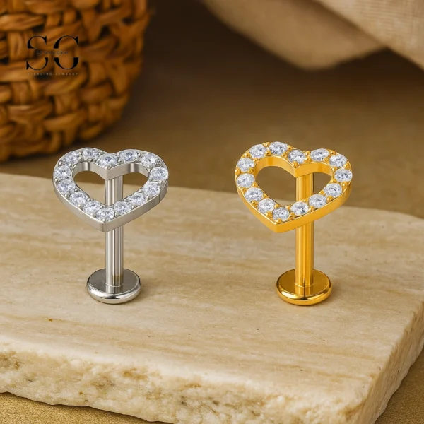 SG4082 F136 Titanium Threaded Labrets with Heart Design – Implant-Grade Body Piercing Jewelry
