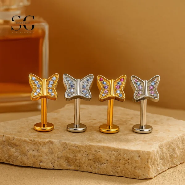 SG4092 F136 Titanium Threaded Labrets with Multi-Color Zircon – Hypoallergenic Piercing Jewelry