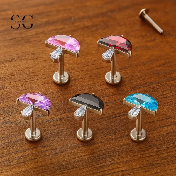 SG4095 F136 Titanium Threaded Labrets with Zircon Mushroom Design – Best Piercing Jewelry