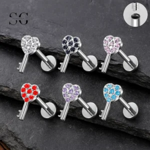 SG4108 - Fan Shape Threaded Labrets with Zircon Stones