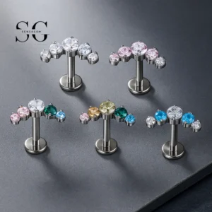 SG4221 - F136 Titanium Five Zircon Gem Threaded Labret