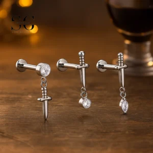 SG4222 - F136 Titanium Threaded Labret with Pendant Designs