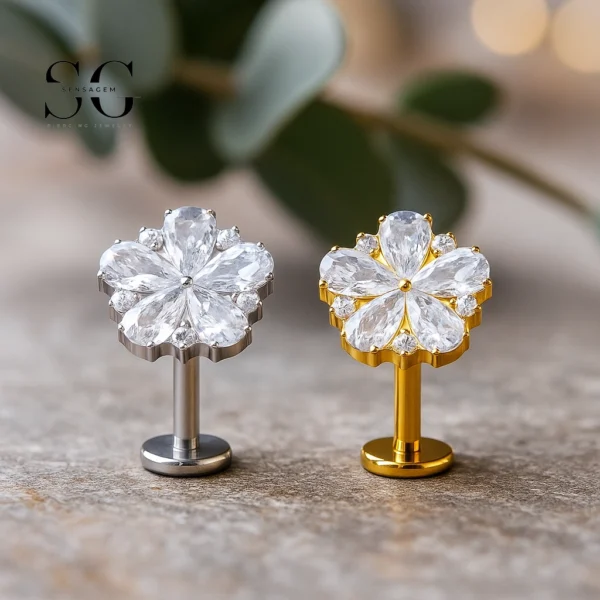 SG4226 Multi Gem Lip Labret Stud in Titanium with AAAAA CZ