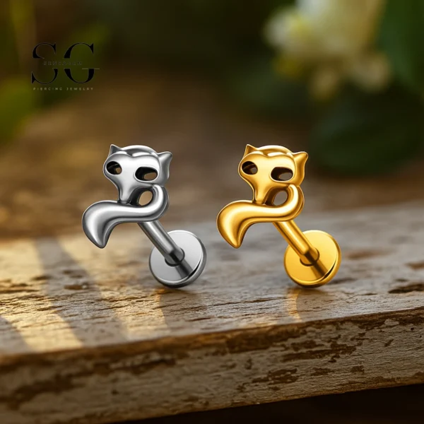SG4228 Fox Titanium Animal Labret Piercing with CZ Gemstone
