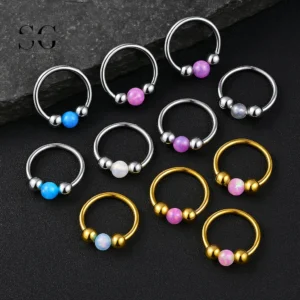 SG3180 - ASTM F136 Titanium Opal & Ball Nose Ring Wholesale