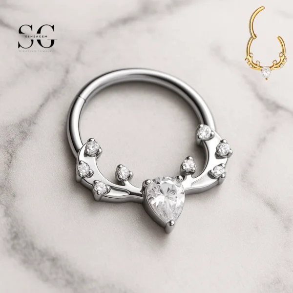 SG3182 Titanium Floral Nose Hoop with AAAAA Zircon Sparkle