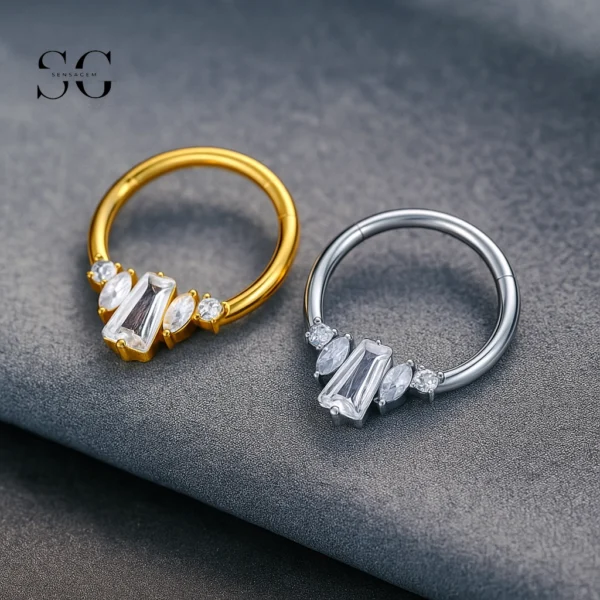 SG3185 Titanium Nose Ring with Opal-Like Sparkle Zircon