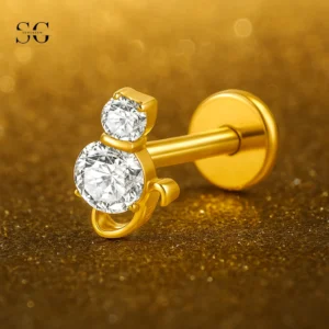 SGYS1101 Titanium Labret Stud with Dangling Double Zircons