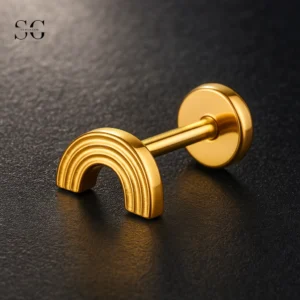 SGYS1102 Titanium Threaded Labret with Rainbow-Shaped Zircon