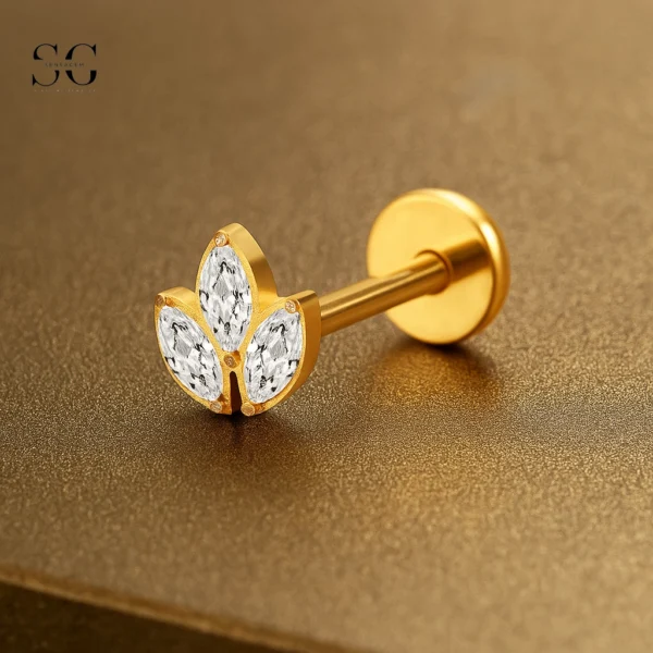 SGYS1104 Triple White Marquise Zircon Titanium Threaded Labret