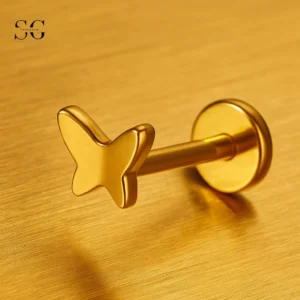 SGYS1105 Wing-Shaped Titanium Threaded Labret with Custom Zircon
