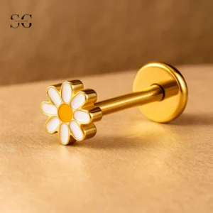 SGYS1108 Chrysanthemum Design Threaded Labret with Custom Zircon
