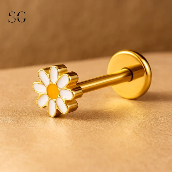SGYS1108 Chrysanthemum Design Threaded Labret with Custom Zircon