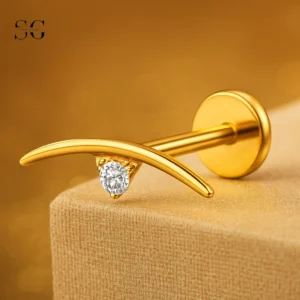 SGYS1110 Curved Blade Zircon Threaded Labret – F136 Titanium