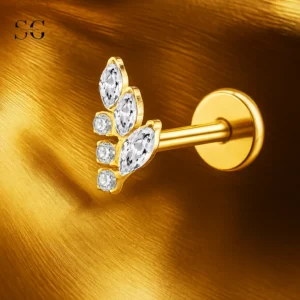 SGYS1111 Leaf-Shaped Zircon Labret – F136 Titanium Piercing Jewelry