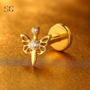 SGYS1115 Dagger Shape Threaded Labret – Titanium Lip Jewelry