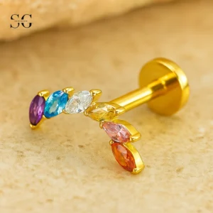 SGYS1117 Rainbow Marquise Threaded Labret – Titanium Body Jewelry
