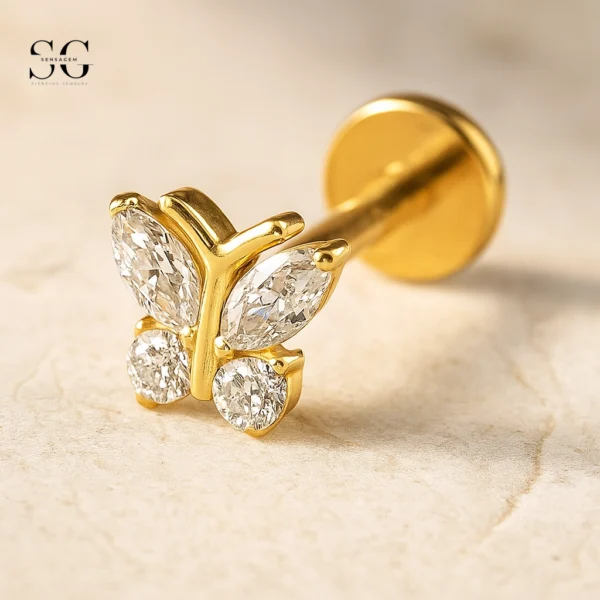SGYS1125 – Butterfly Design Threaded Labret in F136 Titanium with Zircon