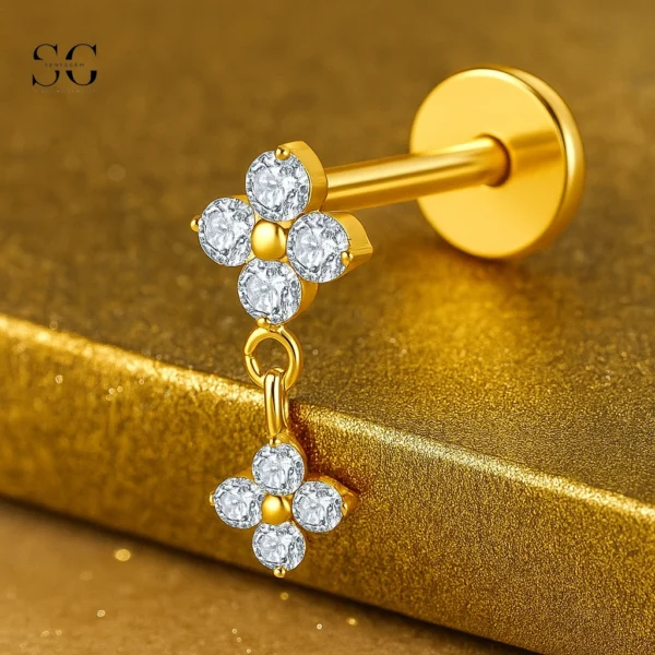 SGYS1128 – Titanium Threaded Labret with Double Flower Dangle